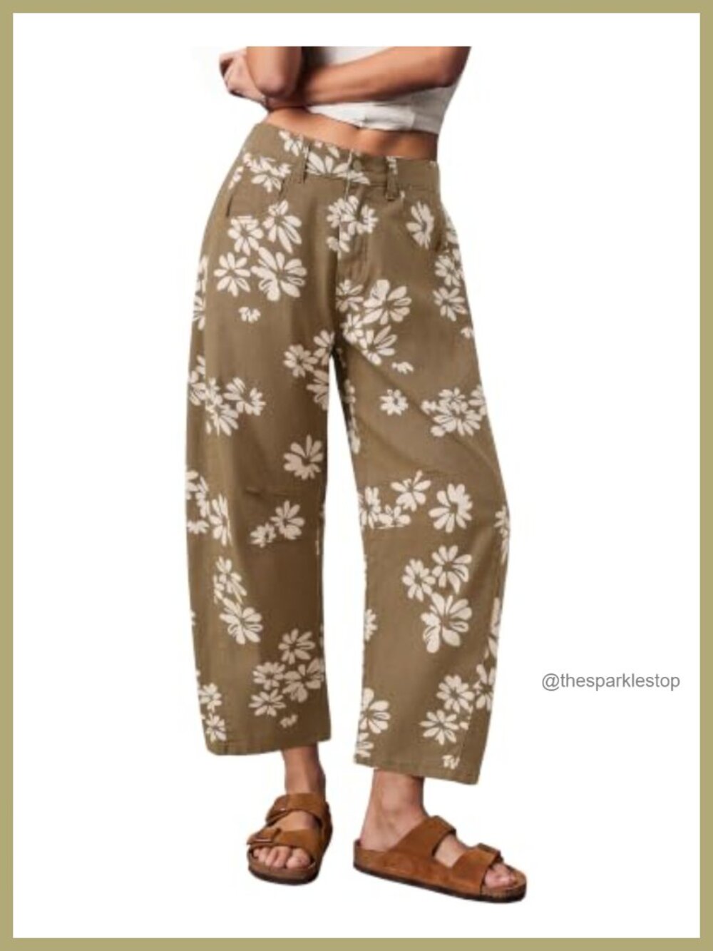 Cropped High Waisted Barrel Jeans Floral Patchwork Micro Stretch Denim Pants
